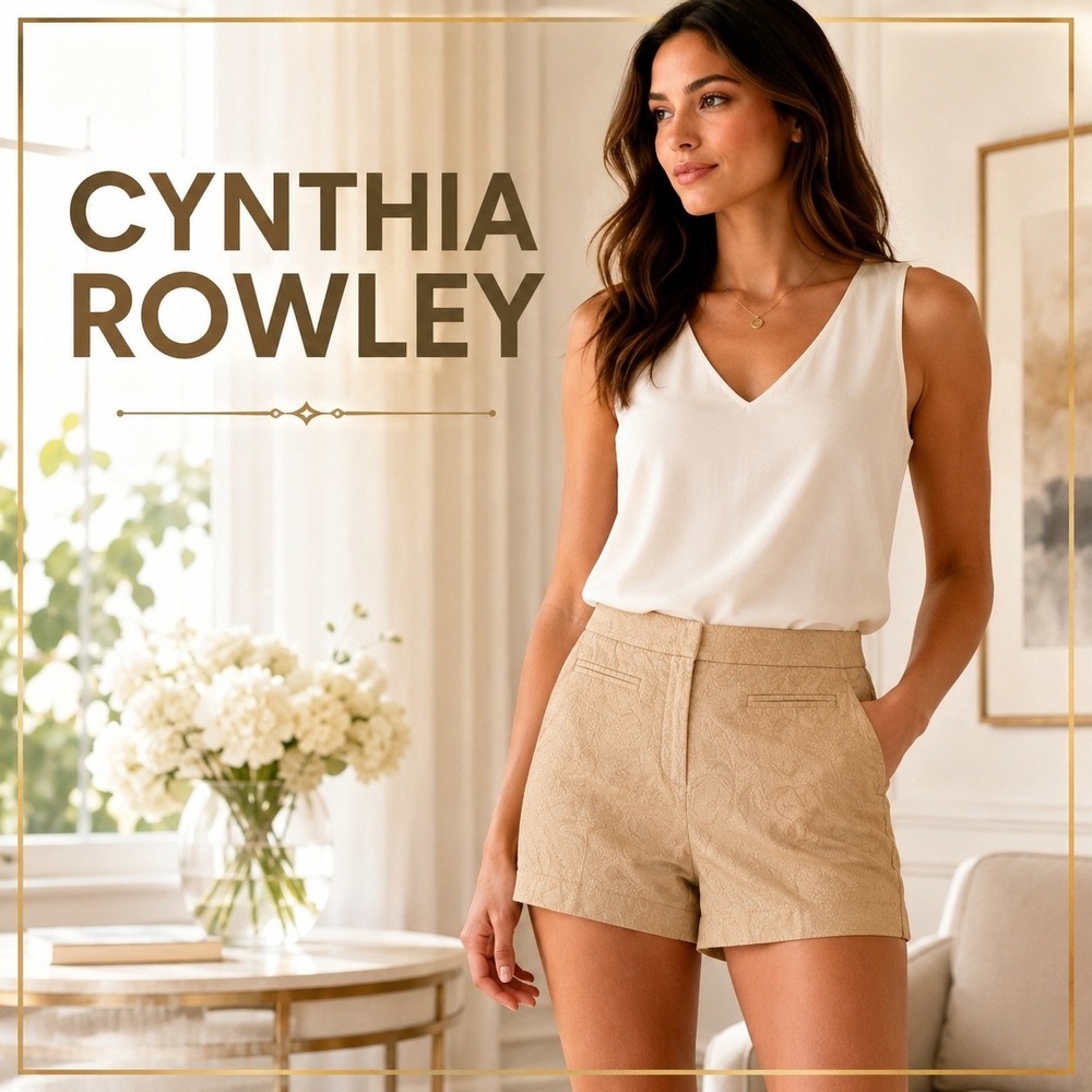 Cynthia Rowley Women Jacquard Paisley Textured Shorts 6 Tan Classy Vaca Chic